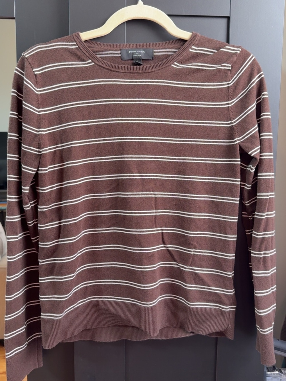 Banana Republic Brown & Cream Striped Crewneck Top